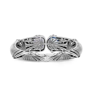 Stephen Dweck Carventurous Faceted Blue Topaz Hand Carved Natural Quartz Mother of Pearl and Green Agate Open and Close Bangle in Sterling Silver< Bracelets