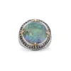 Stephen Dweck Carventurous Hand Carved Natural Quartz and Abalone Ring in Sterling Silver with Champagne Diamonds and 18K Gold Flowers< Rings
