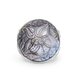 Stephen Dweck Carventurous Hand Carved Mother of Pearl Ring in Sterling Silver< Rings
