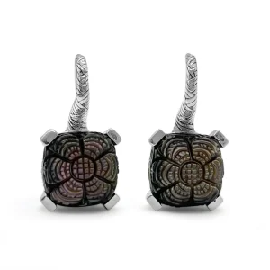 Stephen Dweck Carventurous Hand Carved Mother of Pearl Earrings in Sterling Silver< Earrings