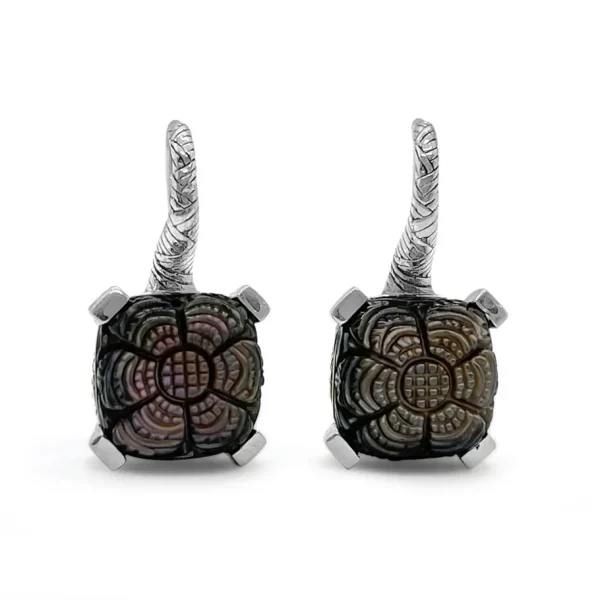 Stephen Dweck Carventurous Hand Carved Mother of Pearl Earrings in Sterling Silver< Earrings