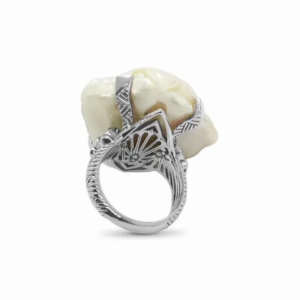 Stephen Dweck Carventurous Hand Carved Baroque Pearl Ring in Sterling Silver< Rings