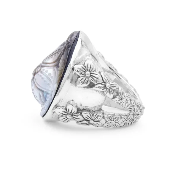 Stephen Dweck Carventurous Hand Carved Mother of Pearl Ring in Sterling Silver< Rings