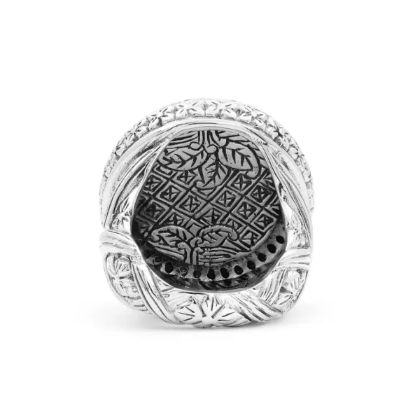Stephen Dweck Carventurous Hand Carved Natural Quartz and Abalone Ring in Sterling Silver with 0.90ct Black Diamonds< Rings