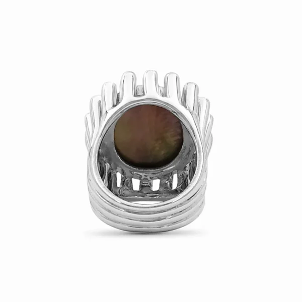 Stephen Dweck Carventurous Hand Carved Tahitian Mother of Pearl and Black Spinel Ring in Sterling Silver Tube Setting< Rings