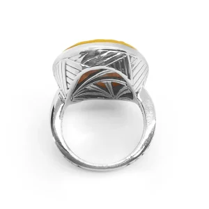 Stephen Dweck Carventurous Hand Carved Yellow Mother of Pearl Ring in Sterling Silver< Rings