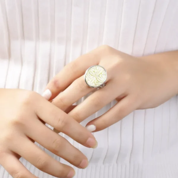 Stephen Dweck Carventurous Hand Carved Yellow Mother of Pearl Ring in Sterling Silver< Rings