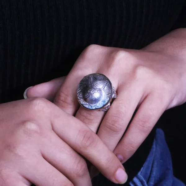Stephen Dweck Carventurous Hand Carved Mother of Pearl Ring in Sterling Silver< Rings