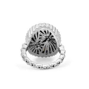 Stephen Dweck Carventurous Internally Carved Natural Quartz Gold Lining with Champagne Diamonds Ring in Sterling Silver with 18K Gold Flowers< Rings