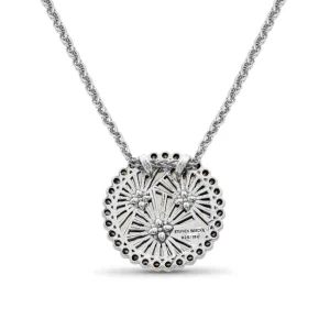 Stephen Dweck Carventurous Internally Carved Natural Quartz Gold Lining Pendant in Sterling Silver with Champagne Diamonds and 18K Gold Flowers< Necklace