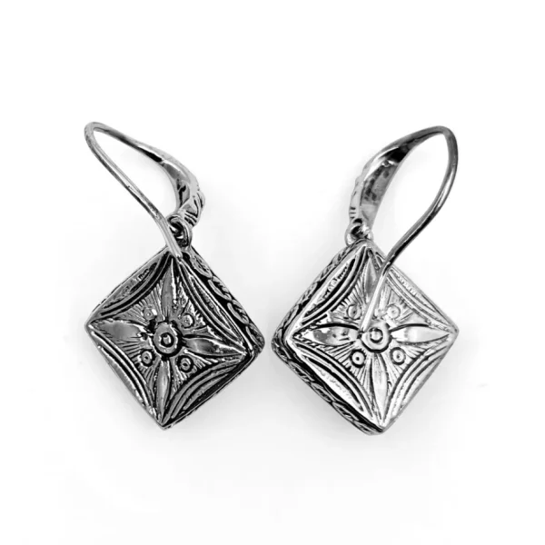 Stephen Dweck Carventurous internally Carved Natural Quartz Gold Lining Square Pyramid Earrings in Sterling Silver< Earrings