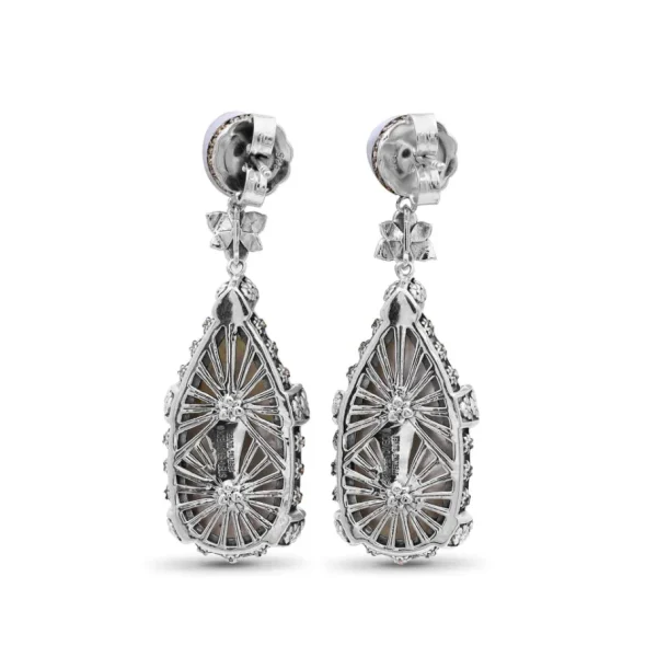 Stephen Dweck Carventurous White Pearl Carved Mother of Pearl Earrings with Champagne Diamonds in Sterling Silver< Earrings