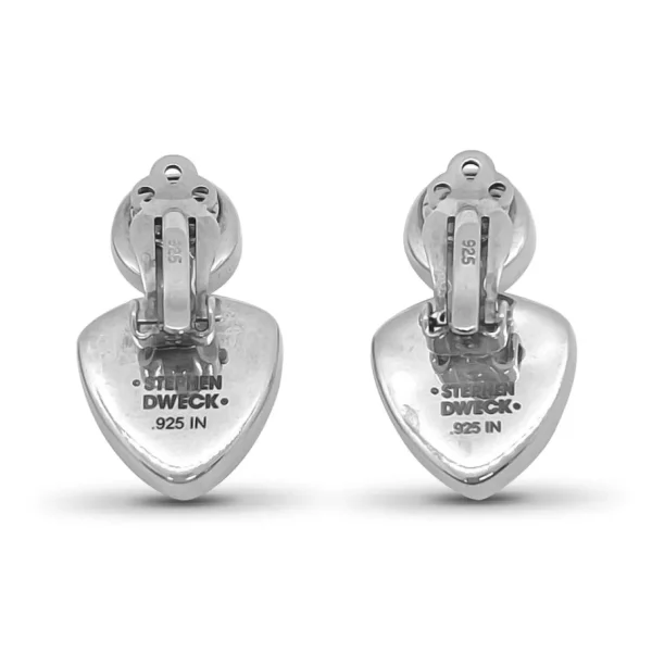 Stephen Dweck Carventurous White Pearl Hand Carved Natural Quartz and Mother of Pearl Clip Earrings in Sterling Silver< Earrings