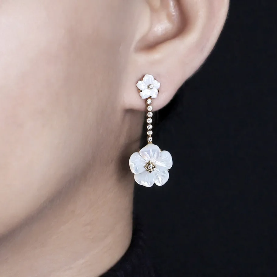 colorbloom_mm_mm_white_mo_3.webp Stephen Dweck Colorbloom 8mm, 14mm White Mother of Pearl Flower and White Diamond 0.20ct Earring in 18K Gold< Earrings