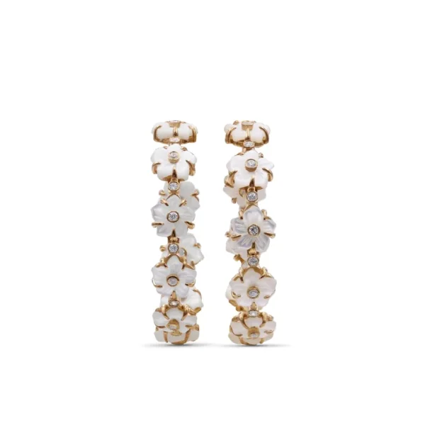 Stephen Dweck Colorbloom 8mm White Mother of Pearl Flower and White Diamond 0.35ct Earring in 18K Gold< Earrings