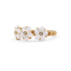 Stephen Dweck Colorbloom 8mm White Mother of Pearl Flower and White Diamond Ring in 18K Gold< Rings