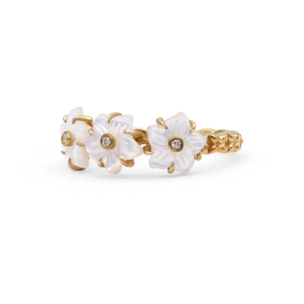Stephen Dweck Colorbloom 8mm White Mother of Pearl Flower and White Diamond Ring in 18K Gold< Rings