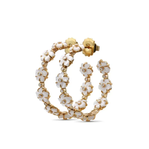 Stephen Dweck Colorbloom 8mm White Mother of Pearl Flower and White Diamond 0.35ct Earring in 18K Gold< Earrings