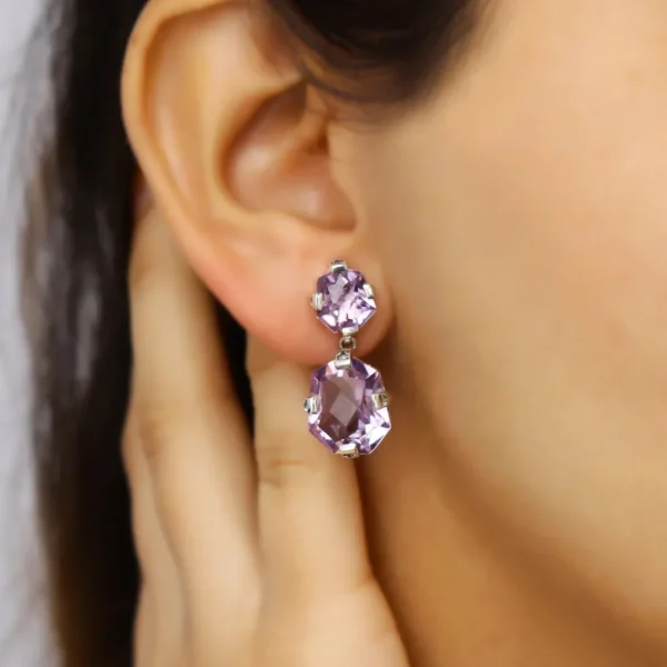 Stephen Dweck Galactical Faceted Galactical Amethyst Double Drop Earrings in Sterling Silver< Earrings