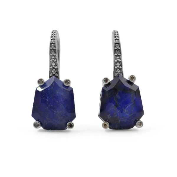 Stephen Dweck Galactical Labradorite Over Lapis and Champagne Diamond in Sterling Silver< Earrings