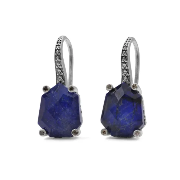 Stephen Dweck Galactical Labradorite Over Lapis and Champagne Diamond in Sterling Silver< Earrings