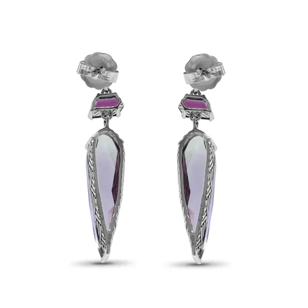 Stephen Dweck Galactical Lavender Moon Quartz and Amethyst Dangle Earrings in Sterling Silver< Earrings