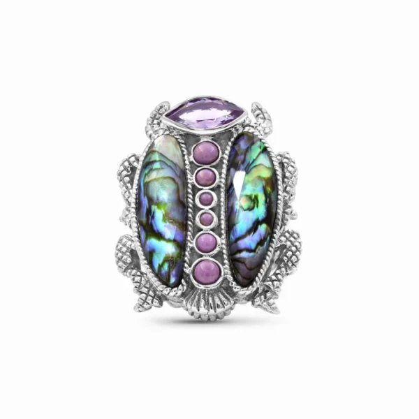 Stephen Dweck Garden of Stephen Amethyst Phosphosiderite Natural Quartz and Abalone Scarab Ring in Sterling Silver< Rings