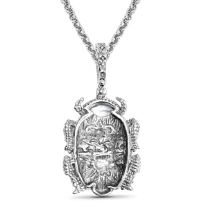 Stephen Dweck Garden of Stephen Blue Topaz Turquoise Natural Quartz and Abalone Scarab Pendant in Sterling Silver< Necklace