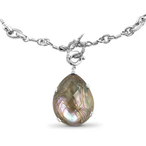 Stephen Dweck Garden of Stephen Faceted Natural Quartz and Abalone Pendant with Sterling Silver Link Chain< Necklace