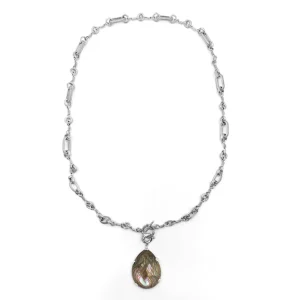 Stephen Dweck Garden of Stephen Faceted Natural Quartz and Abalone Pendant with Sterling Silver Link Chain< Necklace