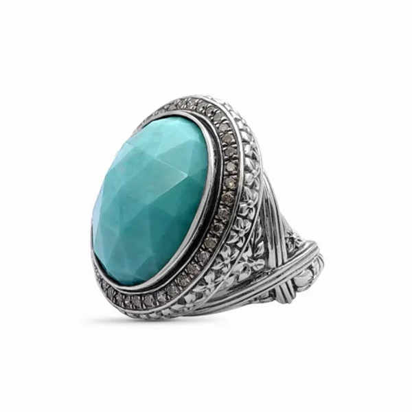 Stephen Dweck Garden of Stephen Faceted American Turquoise Ring and Champagne Diamond 0.55ct Ring in Sterling Silver< Rings
