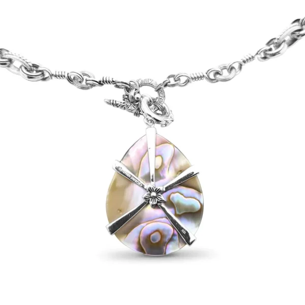 Stephen Dweck Garden of Stephen Faceted Natural Quartz and Abalone Pendant with Sterling Silver Link Chain< Necklace
