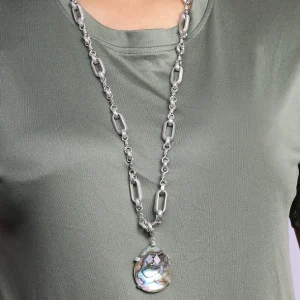Stephen Dweck Garden of Stephen Faceted Natural Quartz and Abalone Pendant with Sterling Silver Link Chain< Necklace