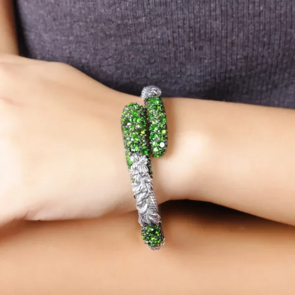 Stephen Dweck Garden of Stephen Faceted Chrome Diopside Open and Close Bangle in Sterling Silver< Bracelets