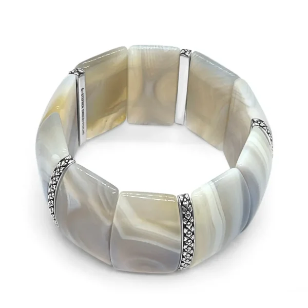 Stephen Dweck Garden of Stephen Grey Stripe Agate Slip-On Bracelet with Flower Engraved Sterling Silver Spacers< Bracelets
