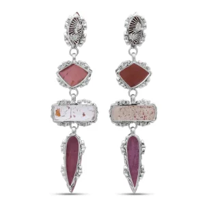 Stephen Dweck Garden of Stephen Natural Quartz Mother of Pearl Garnet Lepidocrocite and Ruby Dangle Earrings in Sterling Silver< Earrings