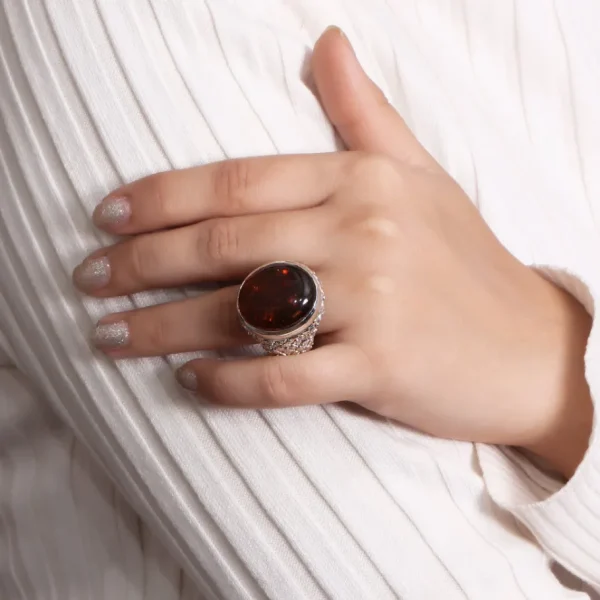 Stephen Dweck Garden of Stephen Oval Medium Amber Cabochon Ring with Engraved Sterling Silver< Rings