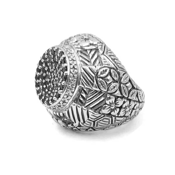 Stephen Dweck Kyoto Black Diamond 0.85ct Engraved Ring in Sterling Silver< Rings