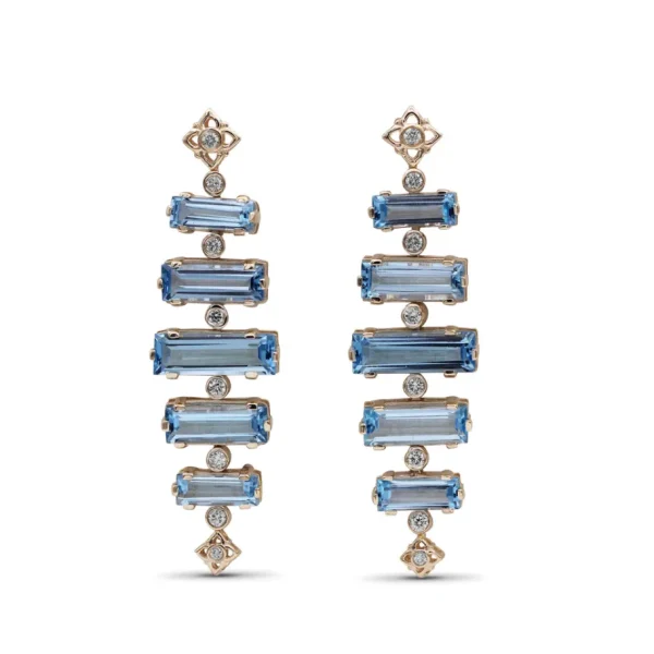Stephen Dweck Luxury Aurora Swiss Blue Topaz and 0.30ct Diamond Earring in 18K Gold< Earrings