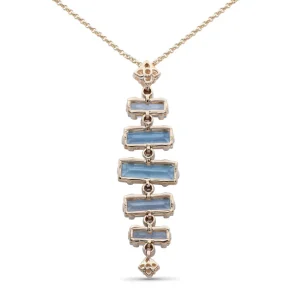 Stephen Dweck Luxury Aurora Swiss Blue Topaz and 0.15ct Diamond Pendant in 18K Gold< Necklace