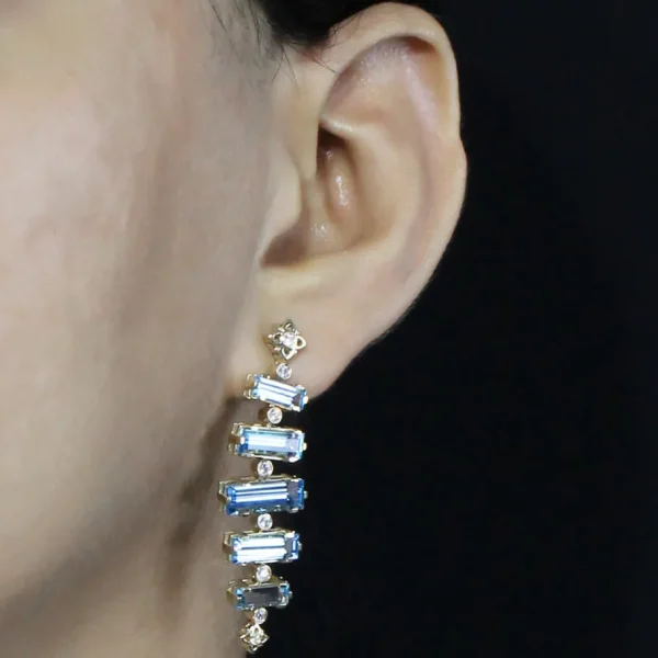 Stephen Dweck Luxury Aurora Swiss Blue Topaz and 0.30ct Diamond Earring in 18K Gold< Earrings