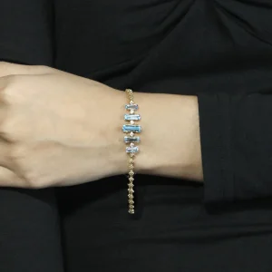 Stephen Dweck Luxury Aurora Swiss Blue Topaz and 0.15ct Diamond Bracelet in 18K Gold< Bracelets