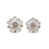 Stephen Dweck Luxury Colorbloom 8.00mm White Mother of Pearl Flower and White Diamond Earring in 18K Gold< Earrings