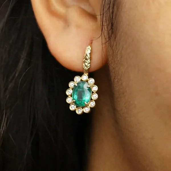 Stephen Dweck Luxury Emerald 3ct and Diamond 0.5ct Earrings in 18K Gold< Earrings