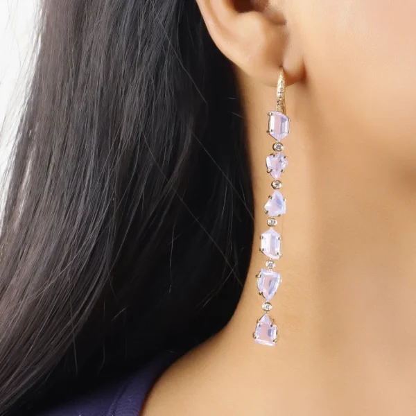 Stephen Dweck Luxury Galactical Lavender Moon Quartz and Diamond 0.35ct Earrings in 18K Gold< Earrings