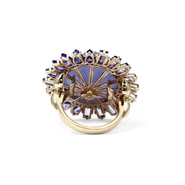 Stephen Dweck Luxury Hand Carved Chalcedony 18ct Tanzanite 5ct and Diamond 0.25ct Ring in 18K Gold< Rings