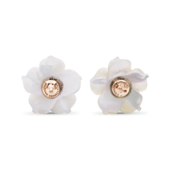 Stephen Dweck Luxury Hand Carved Mother of Pearl and Diamond Earring in 18K Rose Gold< Earrings