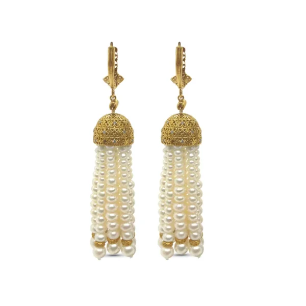 Stephen Dweck Luxury Pearlicious White Pearl and Diamond 0.35ct Earring in 18K Gold< Earrings
