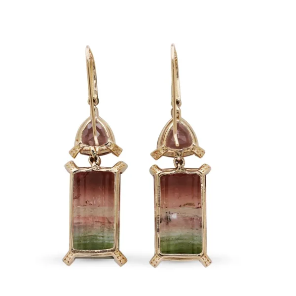 Stephen Dweck Luxury Pink Tourmaline Bi-Color Tourmaline and Diamond 0.25ct Earrings in 18K Gold< Earrings