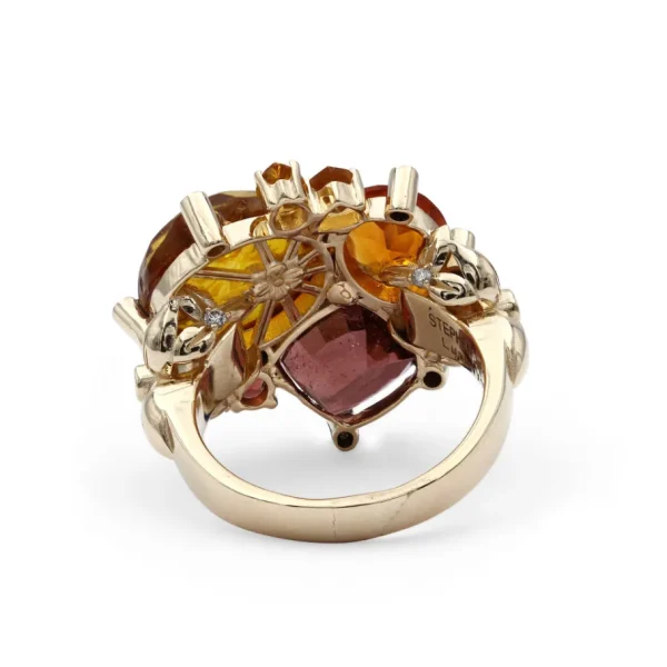 Stephen Dweck Luxury Pink Tourmaline 4.55ct Internally Carved Amber 2.2ct Fire Opal 0.95ct Garnet 0.45ct Orange Sapphire 0.45ct Citrine 0.40ct and Diamond 0.20ct Ring in 18K Gold< Rings